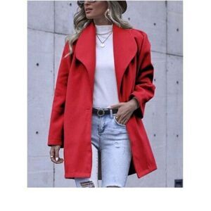 Vrkufie Women’s Red Wide-Lapel Single-Button Overcoat Size XL NEW # H855-K